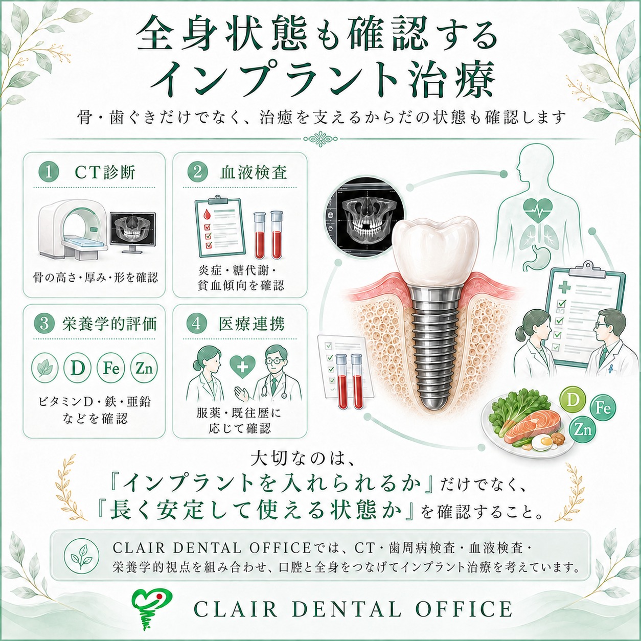 全身状態も確認するインプラント治療
